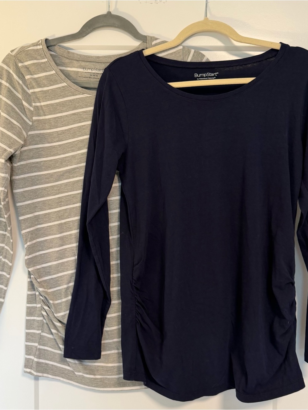 BumpStart by Motherhood Maternity Tops - Navy & Gray Stripe